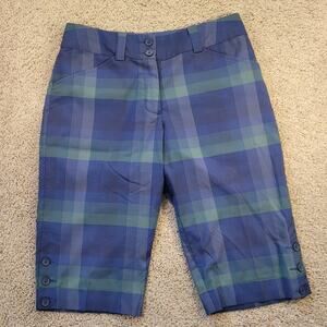 Nike Golf Dri-Fit Women’s Bermuda Shorts Blue Green Plaid Country Club Size 2